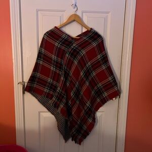 Reversible Plaid Red and Black Poncho